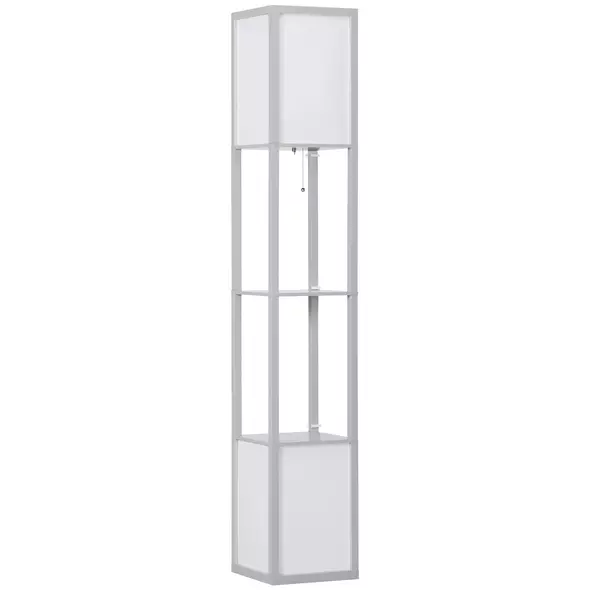 HOMCOM Modern Shelf Floor Lamp with Dual Ambient Light, Standing Lamp Living Room, Bedroom, 156cm, Grey - 9