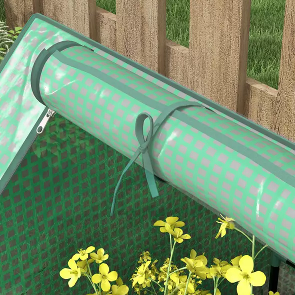 Outsunny Metal Planter Box with Cover, Raised Garden Bed with Greenhouse, for Herbs and Vegetables, Green and Dark Grey - 9