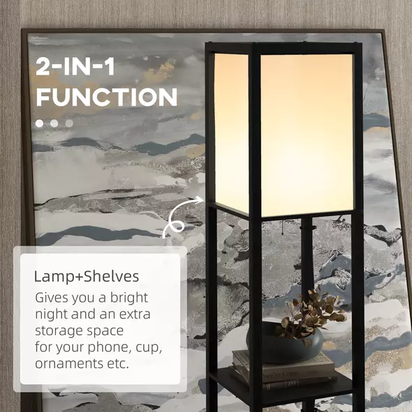 HOMCOM Modern Shelf Floor Lamp with Dual Ambient Light, Standing Lamp Living Room, Bedroom, 156cm, Black - 5