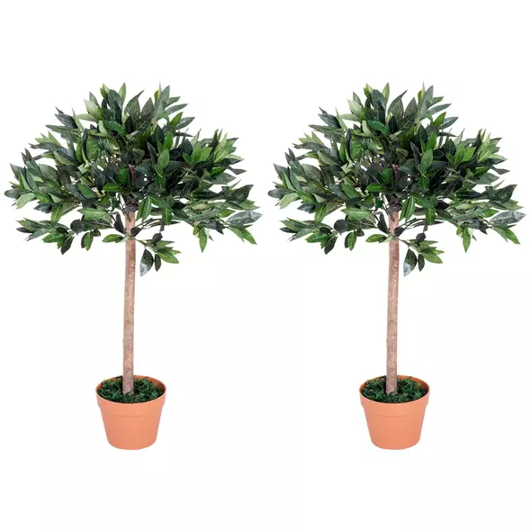 Outsunny 3ft Artificial Olive Tree Indoor Plant Greenery for Home Office Potted in An Orange Pot Set of 2 - 1
