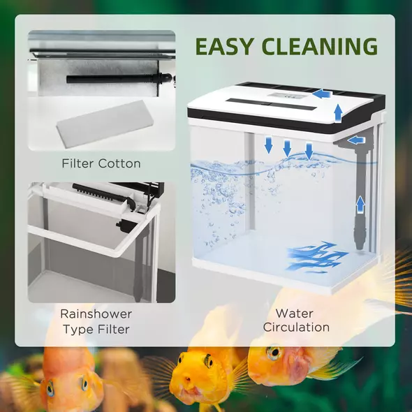 PawHut 13L Glass Aquarium Fish Tank with Filter, LED Lighting, for Betta, Guppy, Mini Parrot Fish, Shrimp, 29 x 20 x 30.5cm - 6