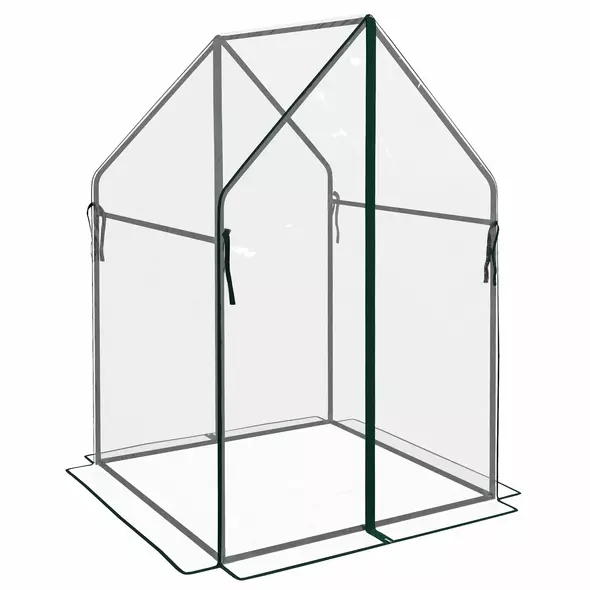 Outsunny Mini Greenhouse, Garden Tomato Growhouse with 2 Zipped Doors, Portable Indoor Outdoor Green House, 90 x 90 x 145cm, Clear - 1