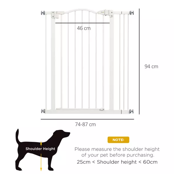PawHut Metal Pet Safety Gate Dog Gate Folding Fence 74-87cm, White - 3