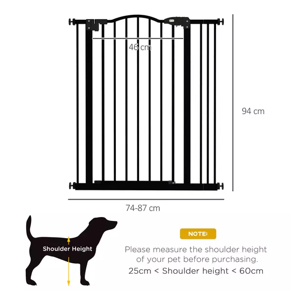 PawHut Metal Pet Safety Gate Dog Gate Folding Fence 74-87cm, Black - 3