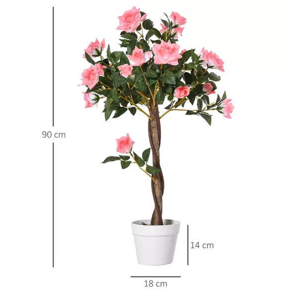 Outsunny Set of 2 Artificial Plants Pink Rose Floral in Pot, Fake Plants for Home Indoor Outdoor Decor, 90cm - 3