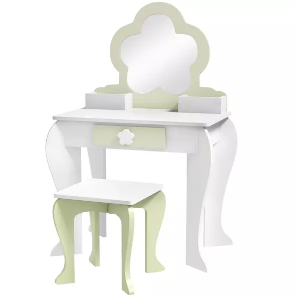 ZONEKIZ Kids Vanity Table with Mirror and Stool, Drawer, Storage Boxes, Flower Design, for Ages 3-6 Years - White - 1