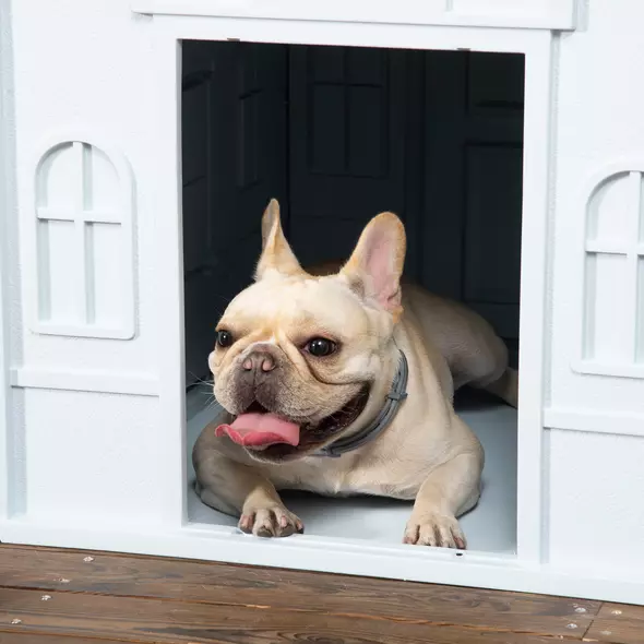 PawHut Plastic Weather-Resistant Dog House, for Indoors and Outdoors, Medium Dogs - White and Blue - 8