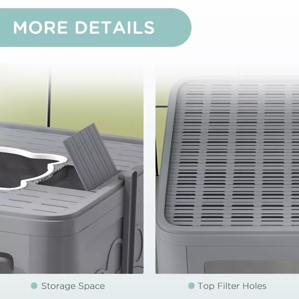 PawHut Enclosed Cat Litter Box with lid, Front Entry, Top Exit, Drawer, Tray, Scoop, Brush, 48.5 x 38 x 36.5cm - Grey - 7