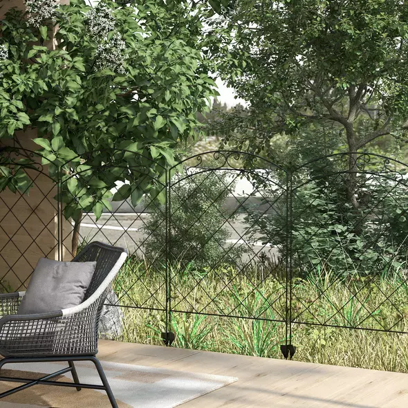 Outsunny Steel Decorative Swirls Outdoor Picket Fence Panels Set of 4, Black - 8