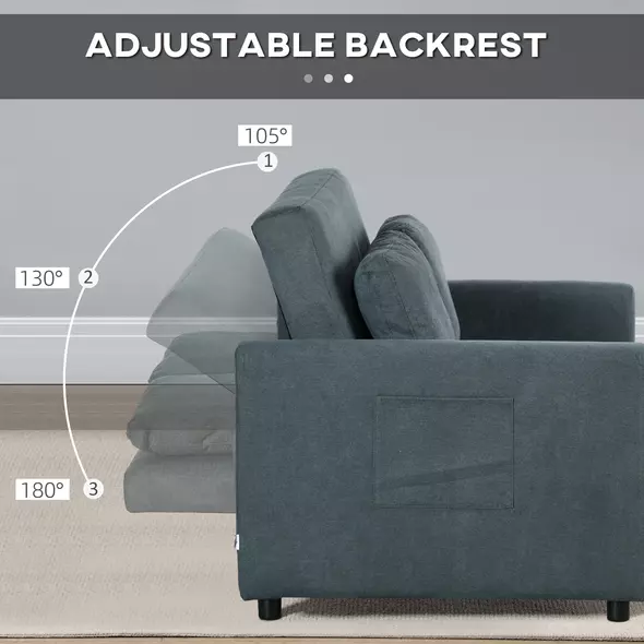 HOMCOM Loveseat Sofa Bed, Convertible Bed Settee with 2 Cushions, Side Pockets for Living Room, Charcoal Grey - 5