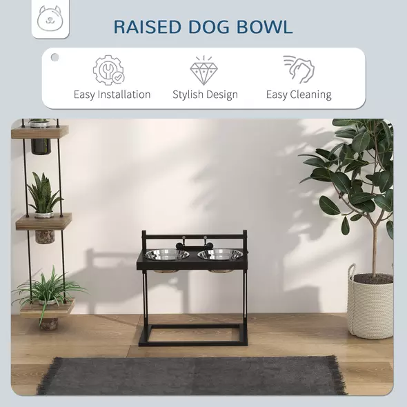 PawHut Dog Bowls with Stand, Adjustable Height Elevated Dog Bows for Small Medium Large Dogs - Black - 7