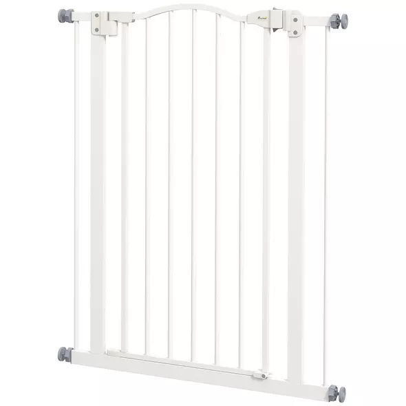 PawHut Pressure Fit Dog Stair Gate No Drilling Safety Gate Auto Close for Doorways, Hallways, 74-80cm Adjustable, 94cm Tall, White - 1