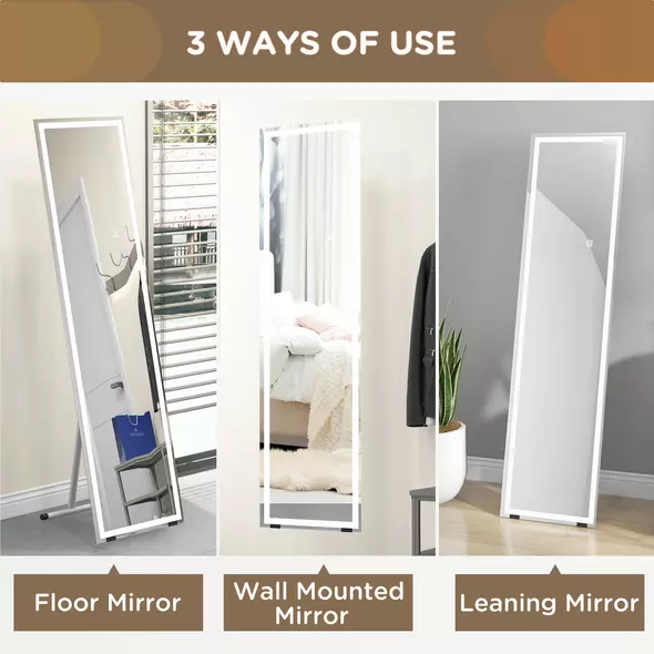 HOMCOM Standing Dressing Mirror with LED Lights, Wall Dressing Mirror for Bedroom with Dimmable and 3 Colour Lighting, White - 7
