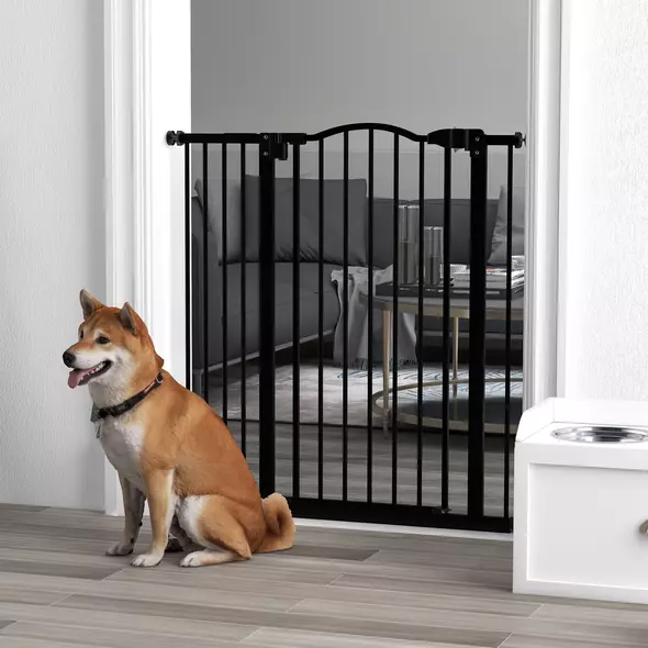 PawHut Pressure Fit Dog Stair Gate No Drilling Safety Gate Auto Close for Doorways, Hallways, 74-94cm Adjustable, 94cm Tall, Black - 2
