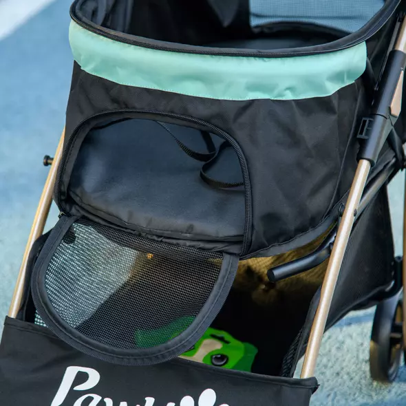 PawHut Pet Stroller for Small and Miniature Dogs, with Rain Cover - Green - 8