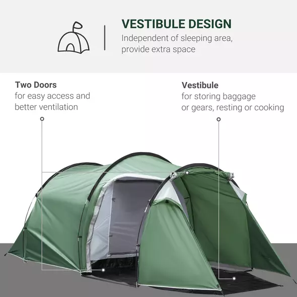 Outsunny Three-Man, Two-Room Tent - Green - 4