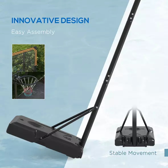 SPORTNOW Height Adjustable Basketball Stand Net Set System, Freestanding Basketball Hoop and Stand with Wheels, 182-213cm - Black - 6