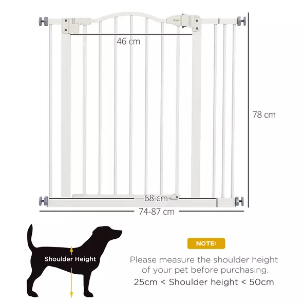 PawHut Metal 74-87cm Adjustable Pet Gate Safety Barrier w/ Auto-Close Door White - 3