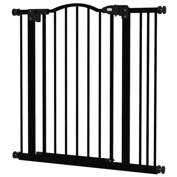 PawHut Metal 74-87cm Adjustable Pet Gate Safety Barrier w/ Auto-Close Door Black - 1