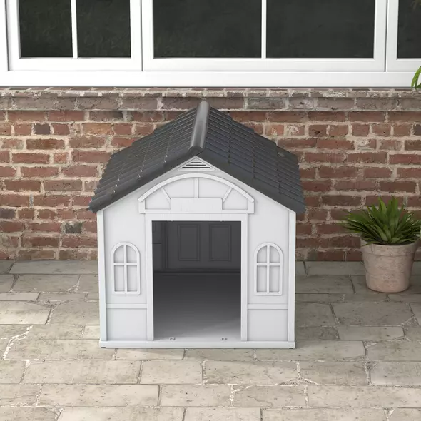 PawHut Plastic Weather-Resistant Dog House, for Indoors and Outdoors, Large Dogs - Grey - 8