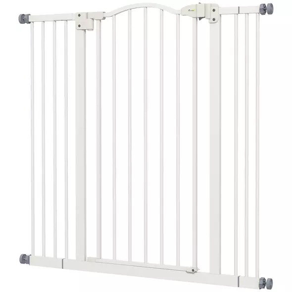 PawHut Pressure Fit Dog Stair Gate No Drilling Safety Gate Auto Close for Doorways, Hallways, 74-100cm Adjustable, 94cm Tall, White - 1