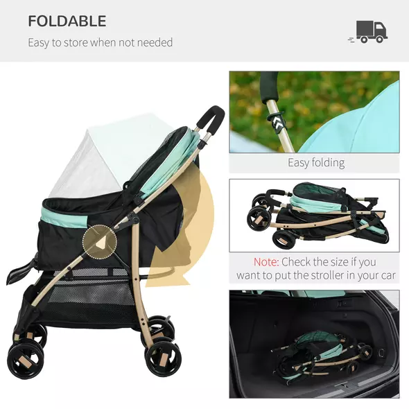 PawHut Pet Stroller for Small and Miniature Dogs, with Rain Cover - Green - 5