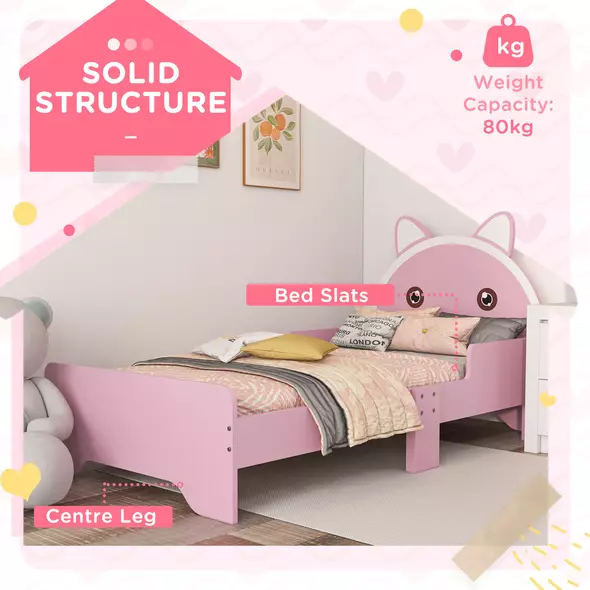 ZONEKIZ Bed for Kids Cat Design Toddler Bed Frame Bedroom Furniture with Guardrails, for 3-6 Years, 143L x 74W x 72Hcm - Pink - 6