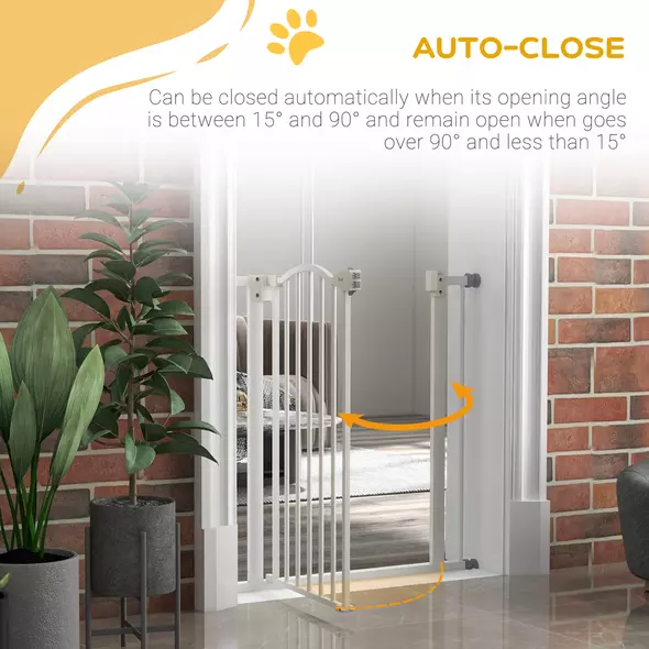 PawHut Metal 74-80cm Adjustable Pet Gate Safety Barrier w/ Auto-Close Door White - 5