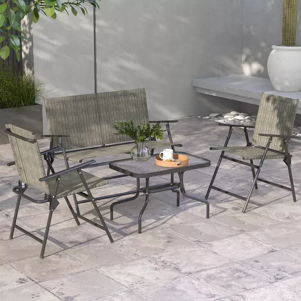 Outsunny Four-Piece Metal Garden Sofa Set - Mixed Brown - 2