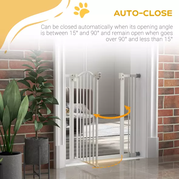 PawHut Metal 74-87cm Adjustable Pet Gate Safety Barrier w/ Auto-Close Door White - 5