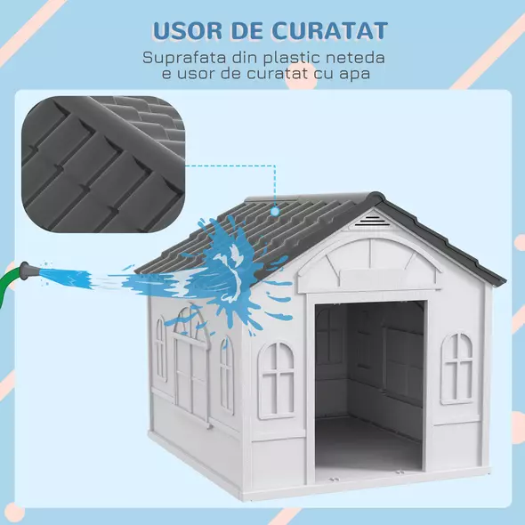 PawHut Plastic Weather-Resistant Dog House, for Indoors and Outdoors, Large Dogs - Grey - 5