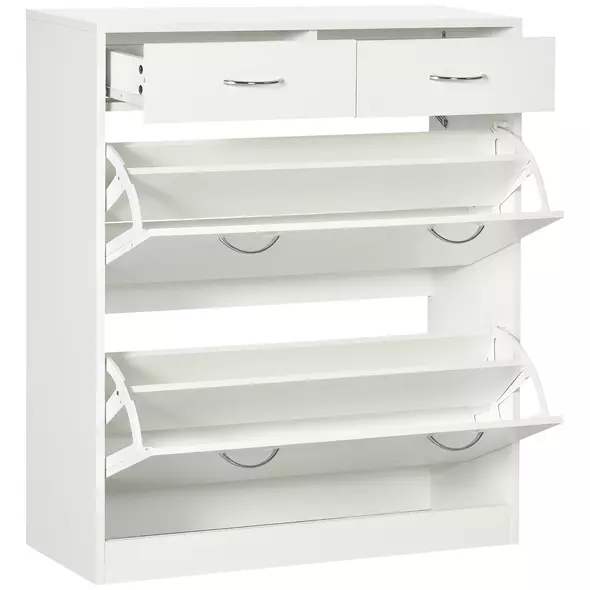 HOMCOM Narrow Shoe Storage with 2 Flip Drawers and Adjustable Shelves Shoe Cabinet Organizer for 12 Pairs of Shoes, White - 1