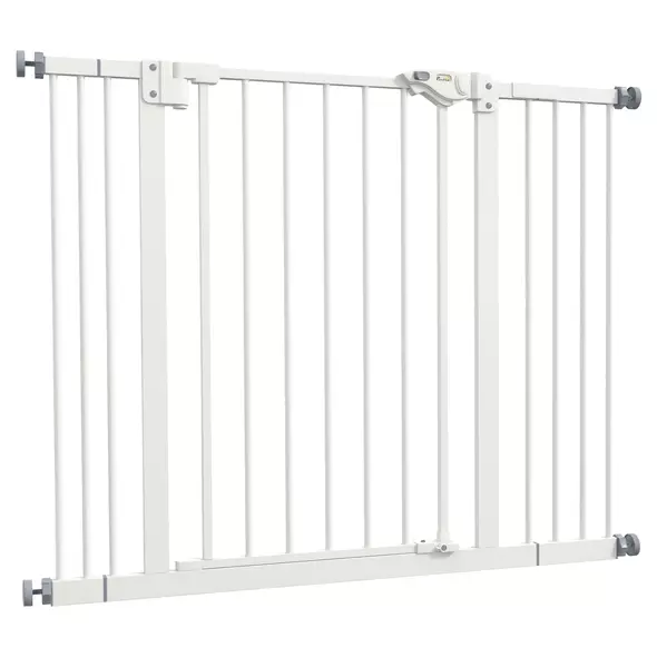 PawHut Adjustable Safety Gate w/ Two Extensions, Four Adjustable Screws, White - 1