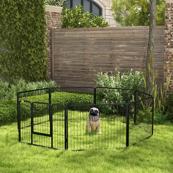 PawHut Steel 8 Panel Dog pen Pet Puppy PlayPen Grey - 2