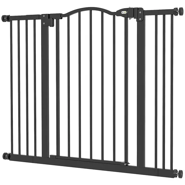 PawHut Metal 74-100cm Adjustable Pet Gate Safety Barrier w/ Auto-Close Door Black - 1