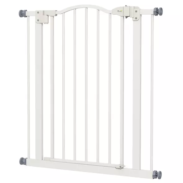 PawHut Metal 74-80cm Adjustable Pet Gate Safety Barrier w/ Auto-Close Door White - 1