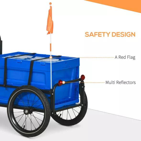 HOMCOM Steel Trailer for Bike, Bicycle Cargo Trailer with 65L Foldable Storage Box and Safe Reflectors, Max Load 40KG, Blue - 6