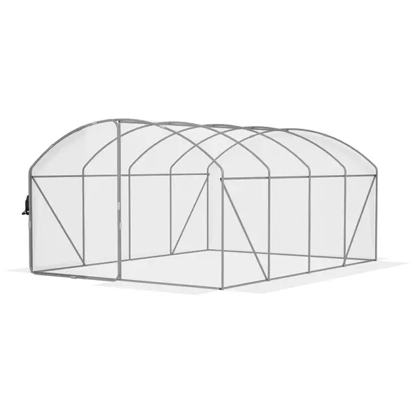 Outsunny Polytunnel Greenhouse Walk-in Grow House with UV-resistant PE Cover, Door, Galvanised Steel Frame, 4 x 3 x 2m, White - 1