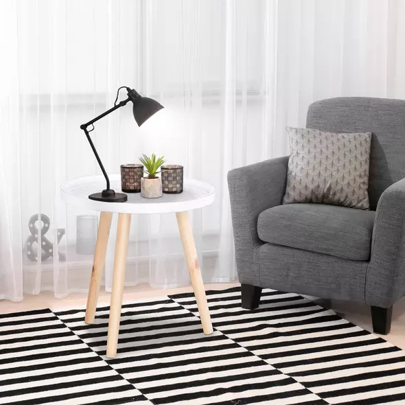 HOMCOM Coffee Table, Carved Floral Round Table with Tray-style Top and Wood Legs, Modern Side Table for Living Room, Set of 2, White - 7