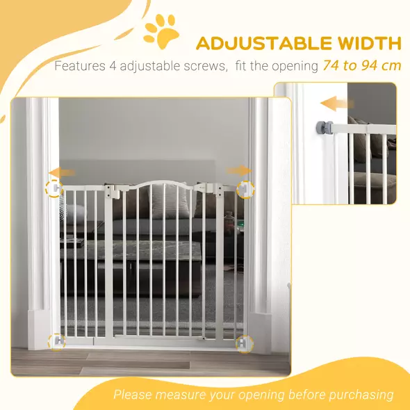 PawHut Metal 74-100cm Adjustable Pet Gate Safety Barrier w/ Auto-Close Door White - 7