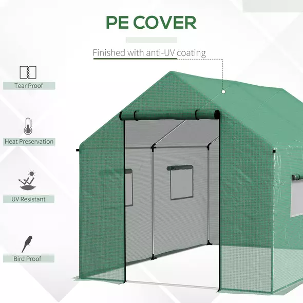 Outsunny Polyethylene Walk-in Polytunnel Greenhouse, 2 x 3(m), Green - 4