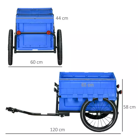 HOMCOM 65L Steel Frame Bike Trailer Storage Box - Blue - 3
