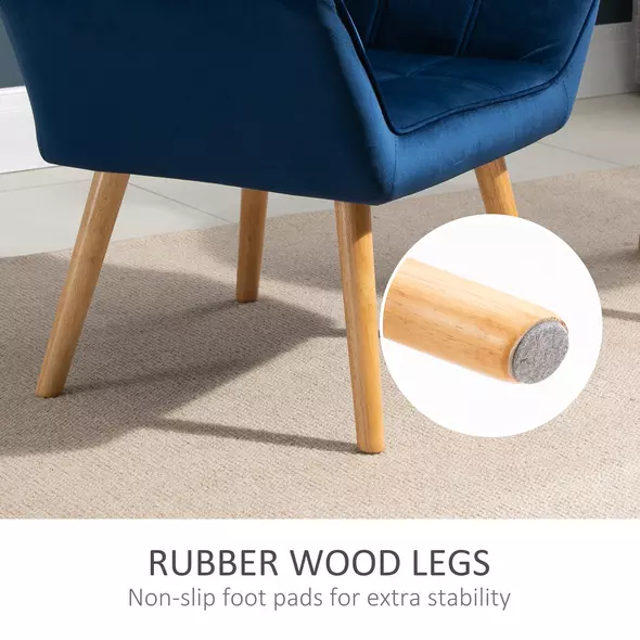 HOMCOM Armchair Accent Chair, Vanity Chair with Wide Arms, Slanted Back, Padding, Metal Frame, Wooden Legs, Home Bedroom Furniture Seating, Set of 2, Blue - 6