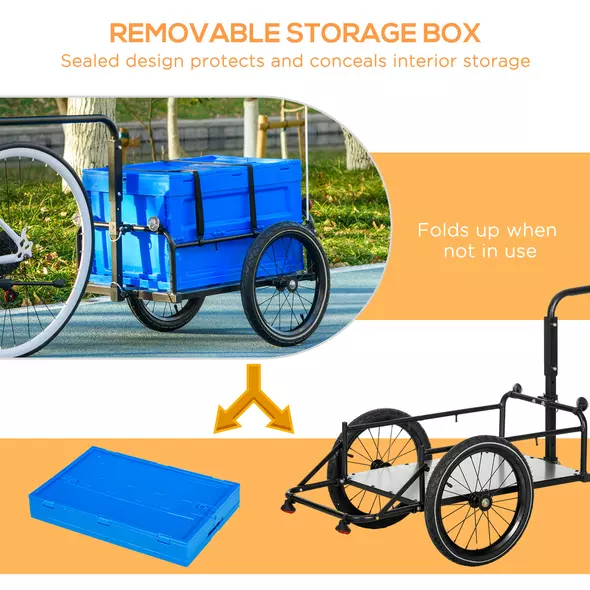 HOMCOM Steel Trailer for Bike, Bicycle Cargo Trailer with 65L Foldable Storage Box and Safe Reflectors, Max Load 40KG, Blue - 4