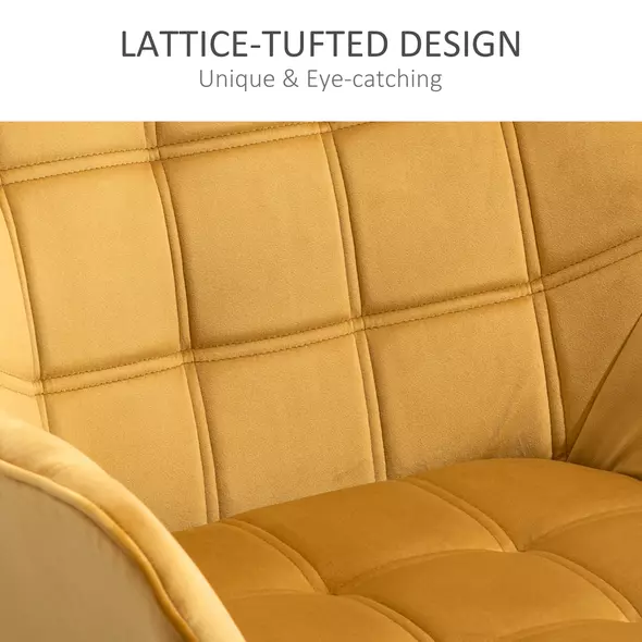 HOMCOM Armchair Accent Chair, Vanity Chair with Wide Arms, Slanted Back, Padding, Metal Frame, Wooden Legs, Home Bedroom Furniture Seating, Set of 2, Yellow - 5