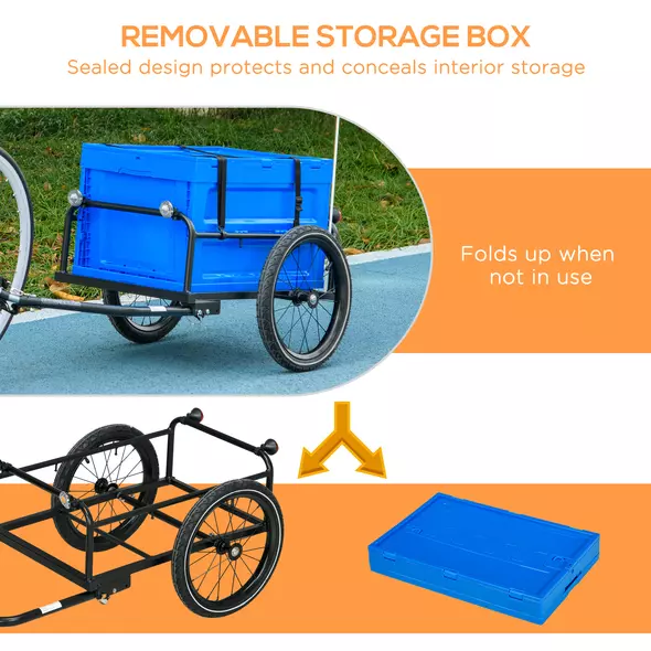 HOMCOM 65L Steel Frame Bike Trailer Storage Box - Blue - 4