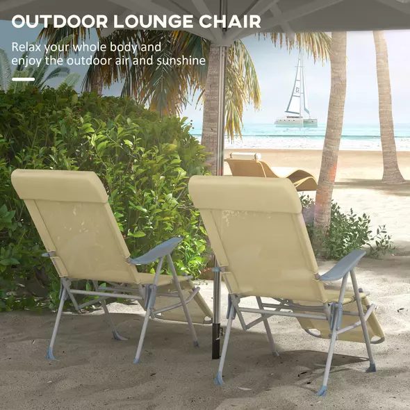 Outsunny Set of Two Sun Loungers, with Five-Position Adjustable Backs - Beige - 4