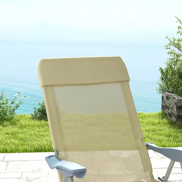 Outsunny Set of Two Sun Loungers, with Five-Position Adjustable Backs - Beige - 9