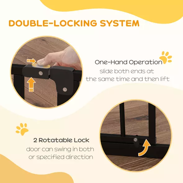 PawHut Extra Wide Dog Gate, with Door Pressure, for Doorways, Hallways, Staircases - Black - 4