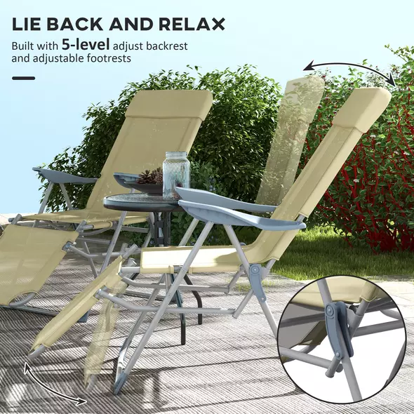 Outsunny Set of Two Sun Loungers, with Five-Position Adjustable Backs - Beige - 7